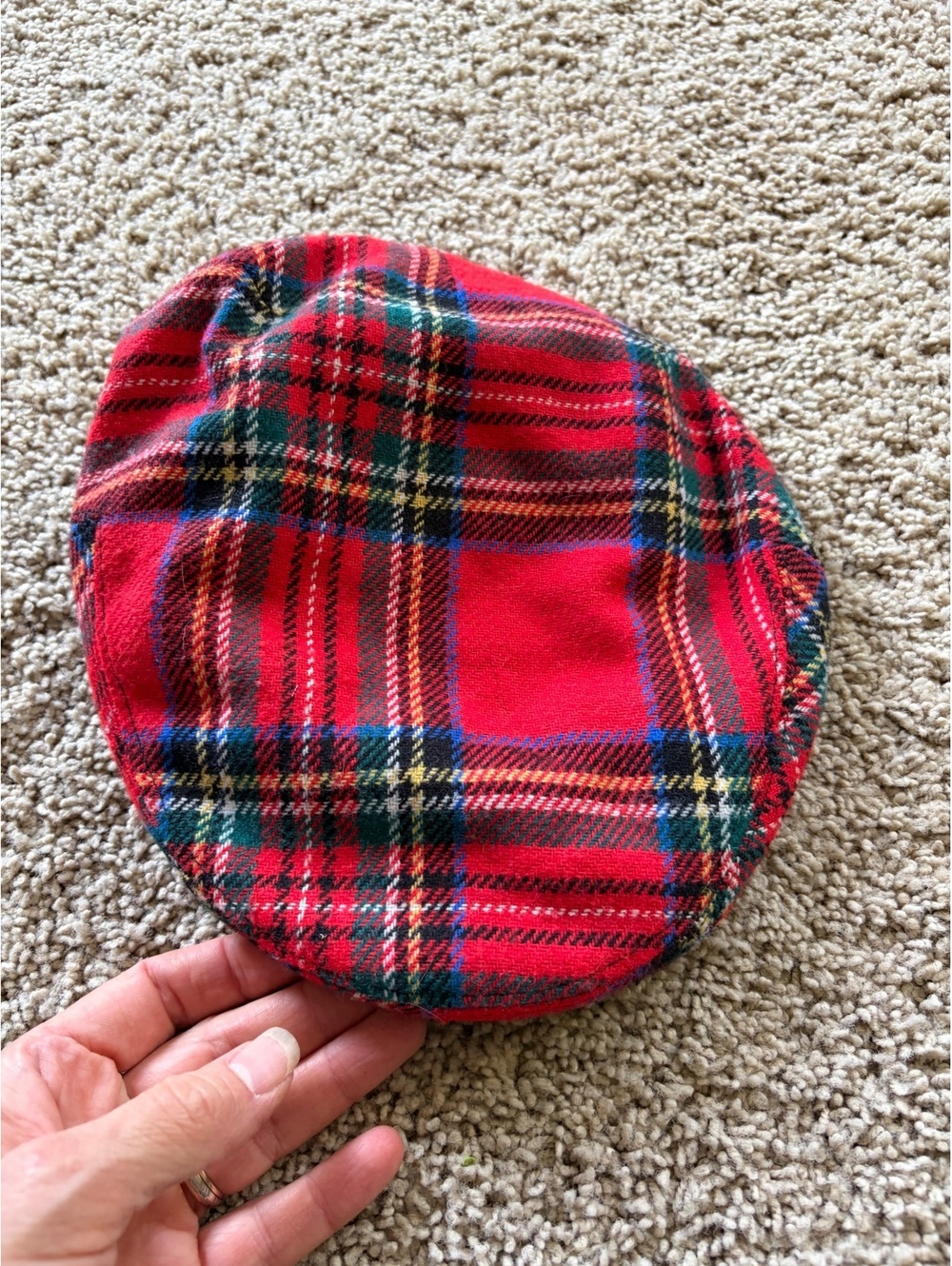 Vintage Tartan County Royal Stewart Flat Cap hat red plaid Made in Great Britain